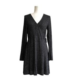 Express Dress Charcoal Gray Jersey Long Sleeve Surplice V- Neck Dress Medium NEW
